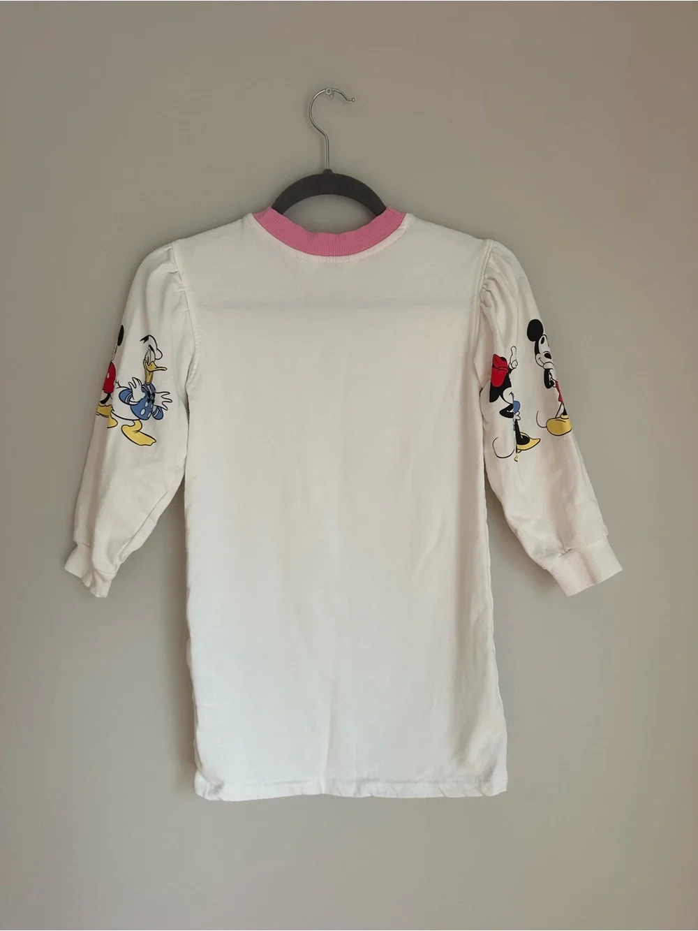 H&M Girls Disney Long Sleeve Dress Size 6/7 Mickey Minnie Character White Pink